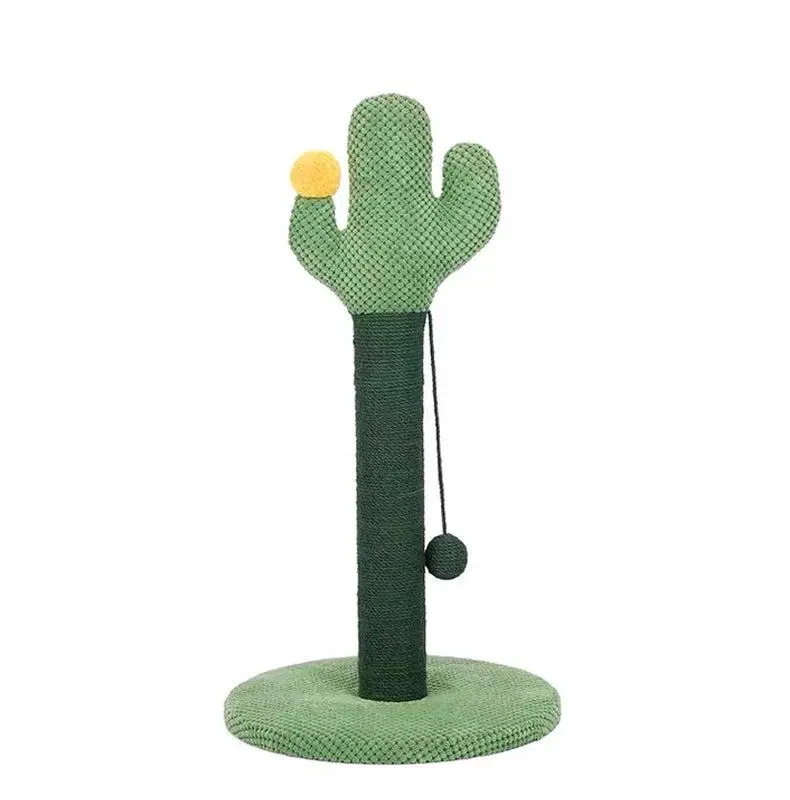 Cactus Vertical Cat Scratching Post - Sisal Cat Scratcher with Corduroy Top for Indoor Cats, Stable Cat Scratch Tower, Cute Cat Furniture for Apartments