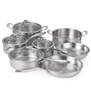 Professional 11-Piece Tri-Ply Stainless Steel Cookware Set – Pots and Pans with Lids, Induction, Oven & Dishwasher Safe, Non-Toxic, Warp-Resistant, Mirror Finish, Firm Handles – Superior Kitchen Cookware Set