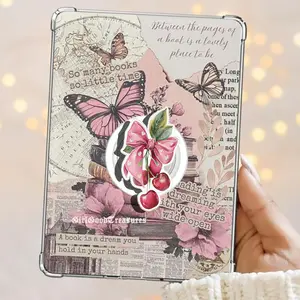 Pink Heart Bow Cherries Pink Coquette Girlie Cherry Kindle Grip Magnetic Holder Magsafe Holder Grip For Phone Kindle Accessory