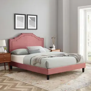 Adelaide Performance Velvet King Platform Bed in Dusty Rose