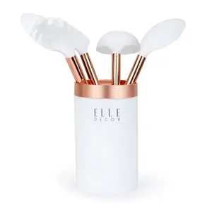 Elle Decor 6-Piece Nylon Silicone Kitchen Utensil Set with Holder Marbled Handles Professional Quality Includes Utensils and Holder
