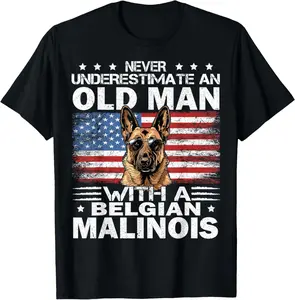 Belgian Malinois Dog Breed Never Underestimate an Old Man Casual Short sleeve Cotton T-Shirt