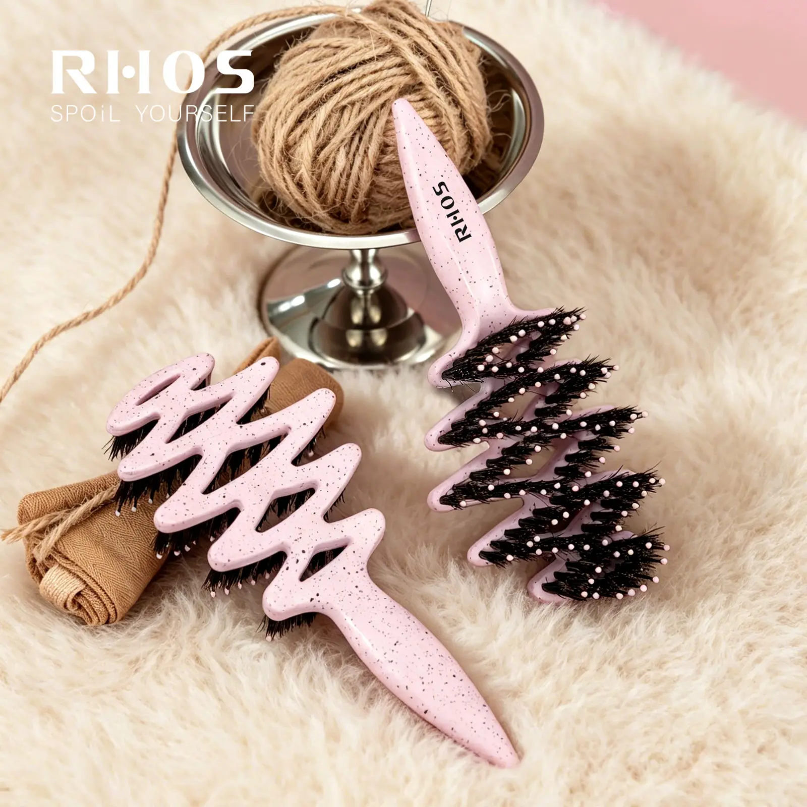 RHOS Mini Boar Bristle Hair Brush with Nylon Pins, Anti-Static Pocket Hair Brush for Women, Dual Bristle Detangling Brush, Purse Essential for Travel & On-The-Go Hair Styling