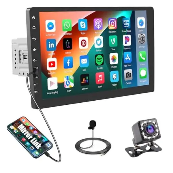 9-Inch Single Din Car Touch Screen Stereo Radio with Mirror Link Bluetooth Handsfree, FM, EQ, SWC, USB Ports, MIC, Backup Camera, Car Screen, Car Accessories
