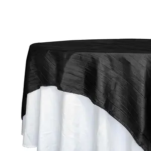 Taffeta Table Overlay 90"x90" Black - Accordion Crinkle Table Topper