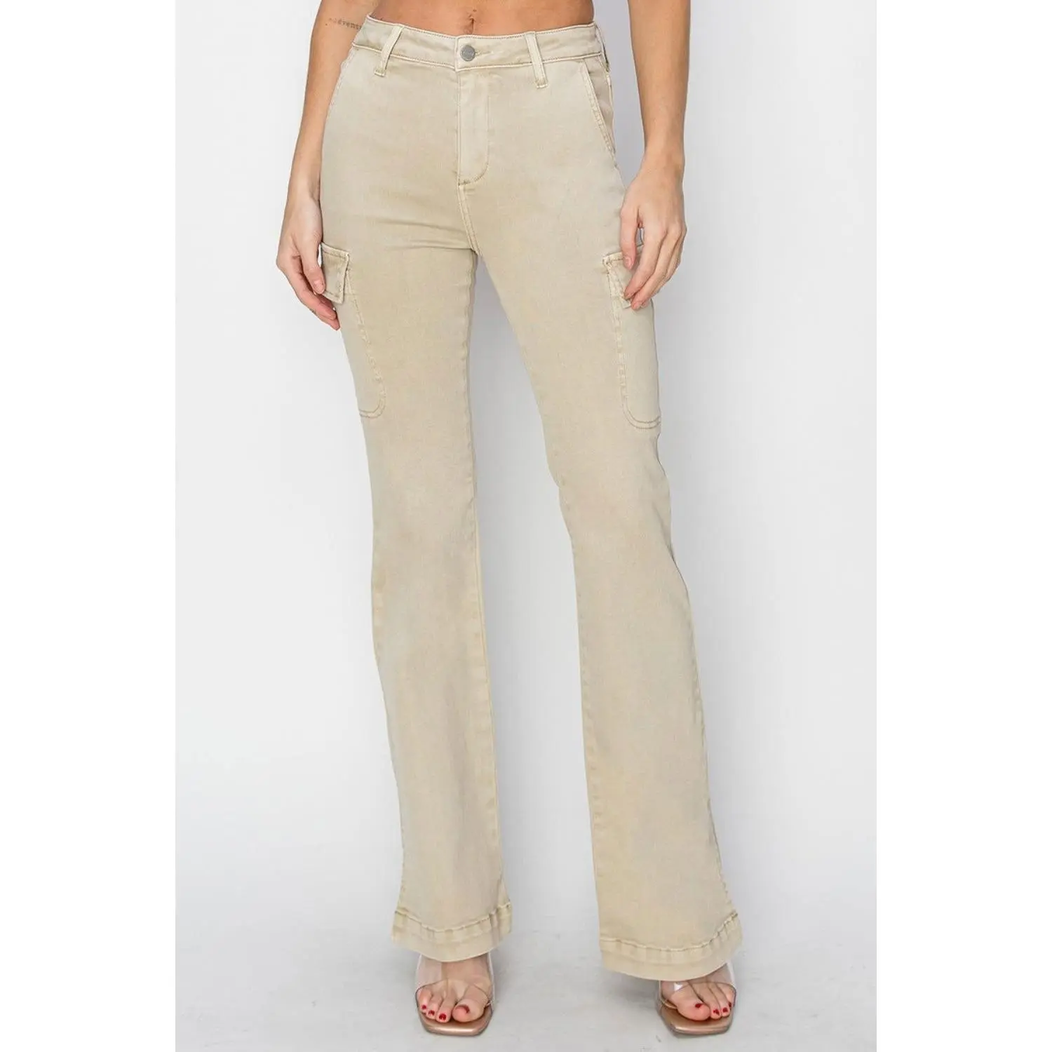 Full Size High Rise Side Slit Cargo Bootcut Jeans