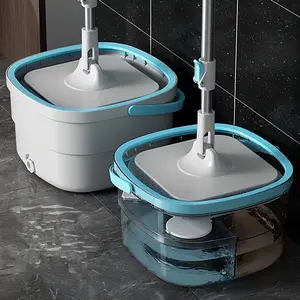 New 1 Set Deluxe Hands-Free Rotating Floor Mop and Bucket Set - Efficient Dust and Dirt Removal Lazy Mop for Dry and Wet Cleaning Perfect for Home Kitchen Bathroom and Patio Floors - Easy to Use Space-Saving and Durable Cleaning Supplies