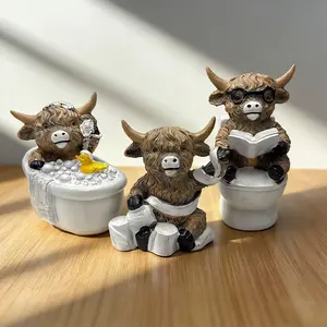 Creative Highland Cow Resin Figurine, Bathroom Home Decor, Desktop Craft Ornament, Holiday Gift, Unique Table Decoration