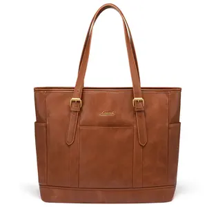 LOVEVOOK TikTokShopBacktoSchool Laptop Tote Bag for Women,Vintage Leather Work Tote Bag for Women, 15.6 Inch Computer Briefcase Bag,Waterproof Teacher Business Office.