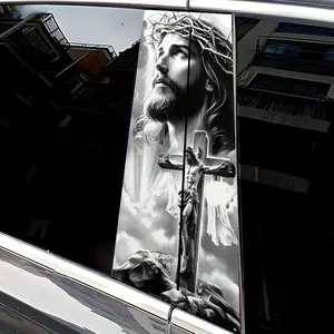 Jesus Pattern Car Sticker, Waterproof Center Pillar Decoration, Scratch Cover, Easy to Apply, No Residue, Self-Adhesive, Suitable for Glass Metal Plastic Ceramic Wood Surfaces, Universal Car Sticker, Sticker For Cars, Car Decals, Truck Car Decal