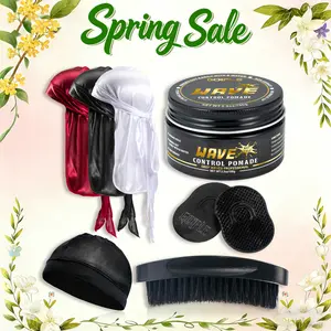 STRONG HOLD-360 Wave Training Kit for Men Goiple Pomade Curved Brush Durag Cap Set Strong Hold Easy Wash Moisture Shine for Silky Waves Men's Hair Care Synthetic Comfort curl