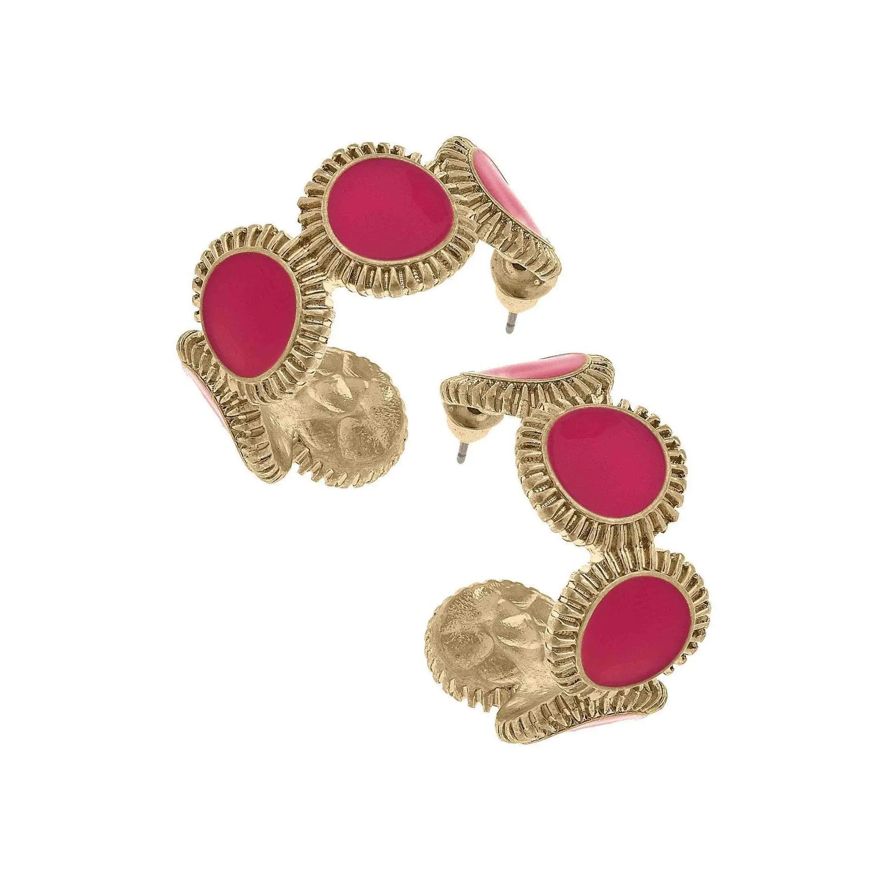 Bianca Enamel Disc Hoop Earrings in Fuchsia