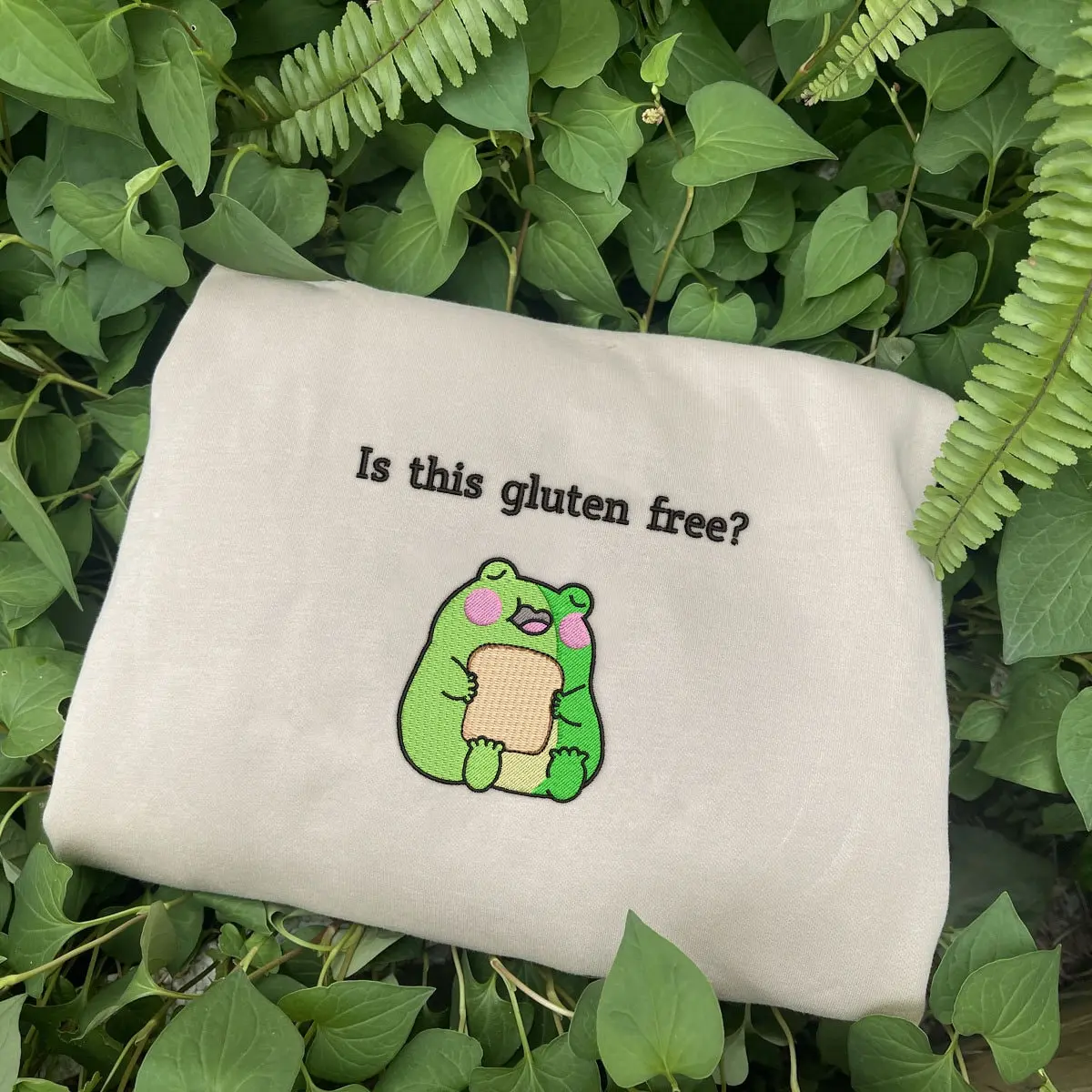 Is This Gluten Free Frog Embroidered Sweatshirt, Funny Gluten Free, Kawaii e Frog Crewneck Sweater, Gift For Her, Trending Shirt