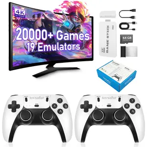 Retro game stick, 4K wireless retro game console, built-in 20,000 games and 23 emulators, dual-band 2.4GHz controller, plug and play video game for TV, suitable for all ages (64GB) Adapter Hdmi Cable