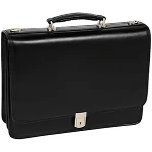 212 MAIN Mcklein USA Lexington V Series Full Grain Oil Tanned Leather Briefcase - Black, Double Compartment, Key Lock, Clean Lines