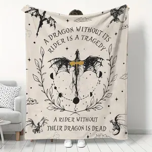 Vintage Dragon Slogan Print Blanket Perfect Gift for Friends, Soft Wool Sofa Throw, TV Blanket, Seasonal All-Weather Use, American Retro Style