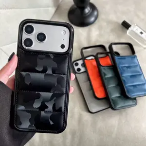 3D Camouflage Down Jacket Case For iPhone 17 Series Mini Air-cushion Puffer Shockproof Soft Fabric Back Cover Protection For iPhone 17 17 Air 17 Pro 17 Pro Max