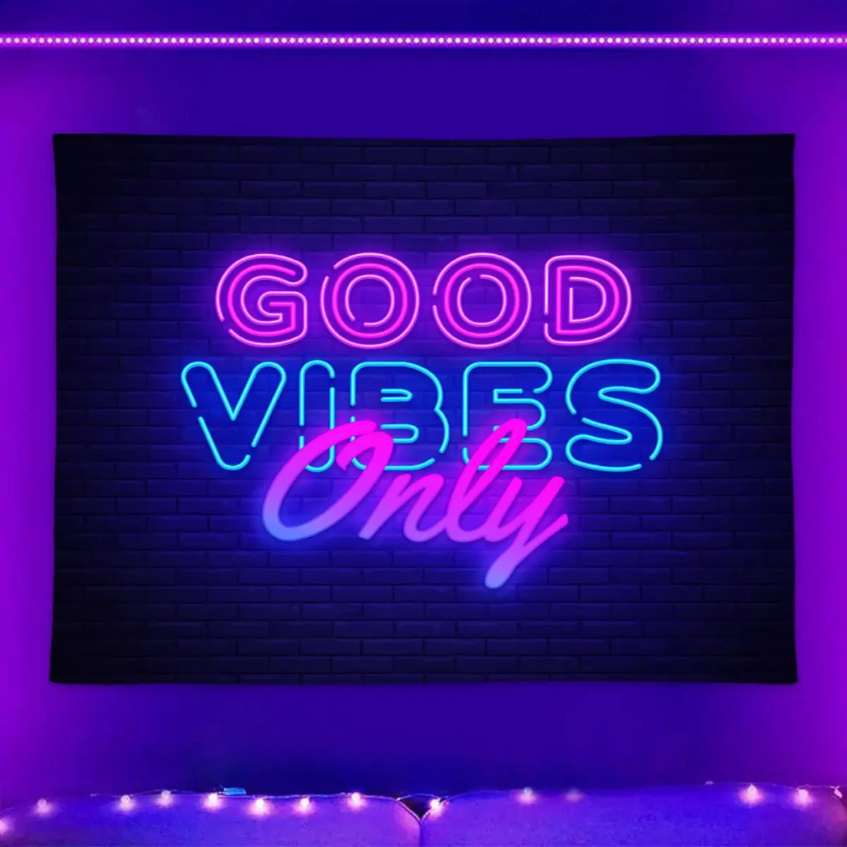 1-Piece Synthetic Glow-in-the-Dark Alphabet Landscape Print Black Light Tapestry with Installation Accessories, Hand Wash Only Wall Hanging for Living Room Decor, Bedroom Home Decor