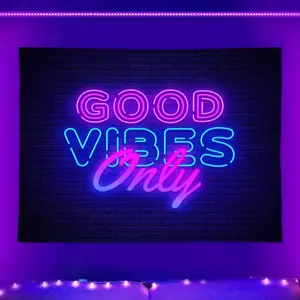 Letter Landscape Pattern Fluorescent Tapestry with Installing Accessories, 1 Count Wall Hanging Black Light Tapestry for Home Living Room Bedroom Decoration, Interior Design, Tapestry Wall Mural