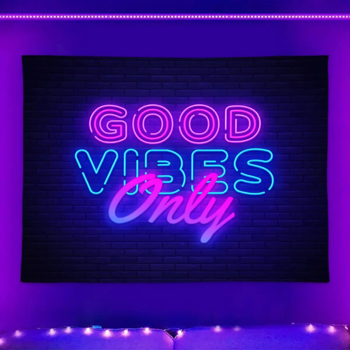 Letter Landscape Pattern Fluorescent Tapestry with Installing Accessories, 1 Count Wall Hanging Black Light Tapestry for Home Living Room Bedroom Deco