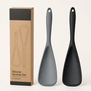 Silicone Cooking Spoon Set of 2, Nonstick Cookware Safe Spatula Spoon, One-Piece Kitchen Utensils for Scooping, Scraping, Mixing, Stirring and Serving