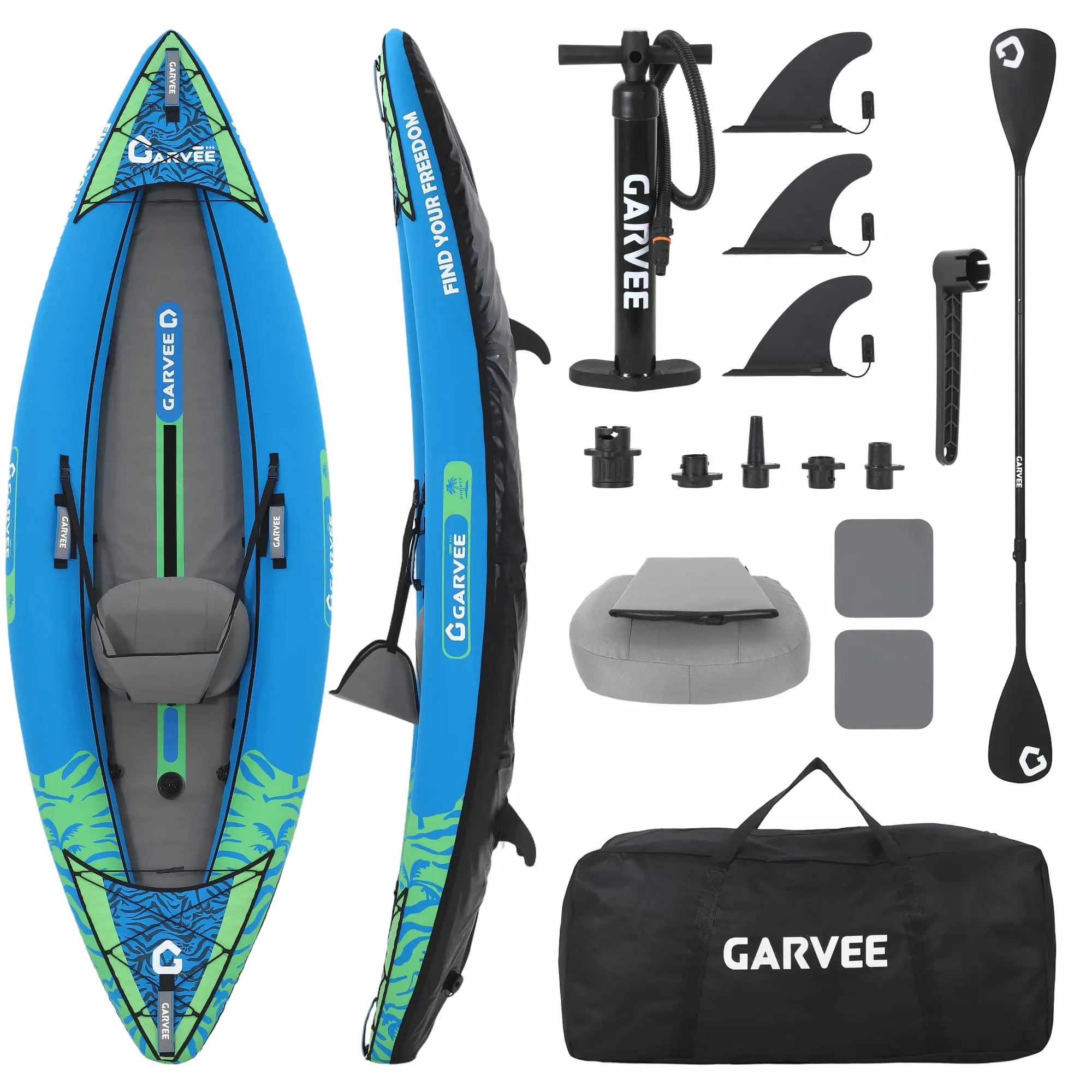 1 Person Inflatable Kayak, Fishing Kayak for Adults, Portable Touring Kayak with Padded Seat, 3 Fins, Hand Pump, Carry Bag, Repair Kit, 10FT 400 LBS Weight Capacity paddle board summergarden