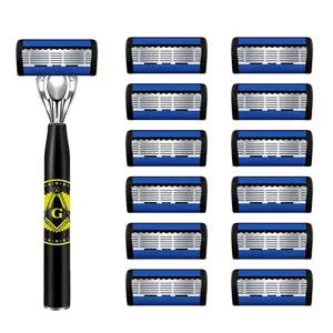 Upgraded Big G Men's 6-Layer Razor, 1 Handle and 12 Blade Heads, Stainless Blades, with Dual Lubrication and Precision Trimmer for a Comfortable Shave
