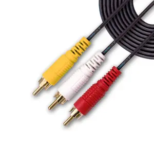 SatelliteSale 3 Male to 3 Male RCA Audio Video AV Composite Cable Universal Wire PVC Black Cord 12 feet