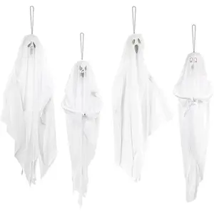 4 Pack 28" Halloween Hanging Ghosts for Halloween Party Decorations, Cute Flying Ghost for Front Yard Patio Lawn Garden Outdoor Tree Décor and Holiday Porch Haunted House Indoor Decoration