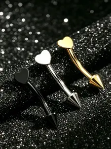 OUFER 16G Hypoallergenic Titanium Flat Heart-Spike Piercing Jewelry - Unisex Daily Wear Eyebrow, Rook, Vertical Labret, Snake Bite Rings & Flat Nose Rings (Gold, Black, Silver)