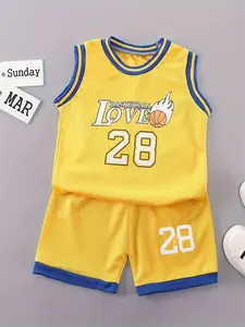 Summer Fashion Sports Digital Print Basketball Set, Kids' Tank Top and Shorts, Trendy Athletic Wear for Boys and Girls, Sports Clothing Set, Sporty Design