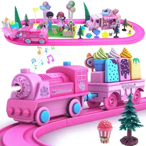 Classic Train Set for Toddlers, Musical Electric Toy with DIY Ice Cream Truck Puzzle, Interactive Birthday Gift for Kids Aged 3-5