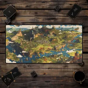 Fantasy Map Desk Mat, MTG Playmat, TCG, Lorcana, Fallout, Fictional Village Island, Large Games Mat, Laptop, Deskpad, Gifts for Gamers Cards