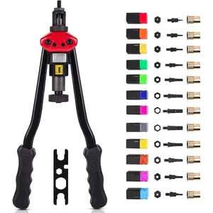 16" RIVET NUT TOOL Hand Blind Riveter,RIVNUT Riveting Tools with Nut Setting System M3 M4 M5,m6,m8,m10 M12, 10-24, 1/4-20, 5/16-18,3/8-16,totally 11 mandrels+110PCS Rivets Nuts (17" RIVET )