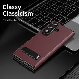Luxury PU Leather Lnvisible Bracket Folding Flip Phone Case For Samsung Galaxy Z Fold 7 6 5 4 3 5G Shockproof Protective Cover