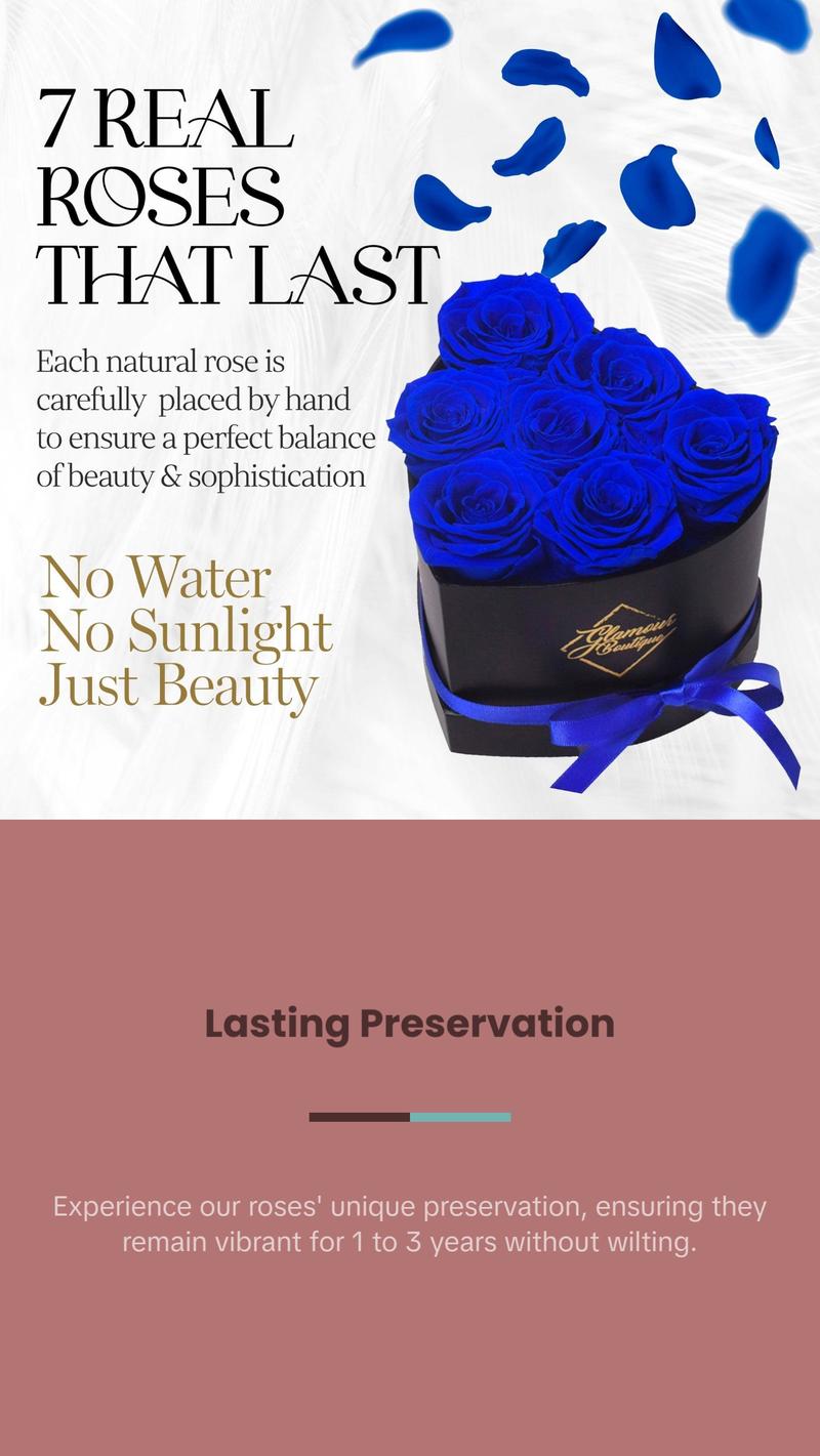 Immortal Love Black Heart | 7 Blue Roses Box Decor