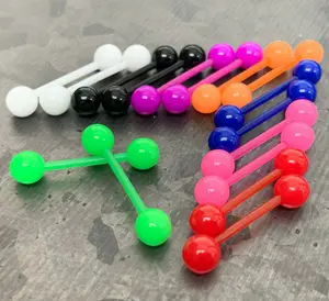 8 PAIR Bulk Pack Solid Color Nipple Barbell Ring Shield 14g No Metal