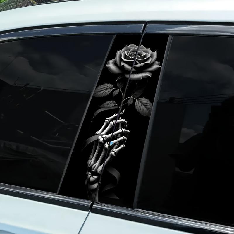 2-Piece Handheld Rose Car B-pillar Sticker, Matte Surface, Leave No Trace, Waterproof and Scratch Resistant, Single Use, Suitable for Plastic and Metal Surfaces, Floral Design Car Accessories, Universal Car Sticker