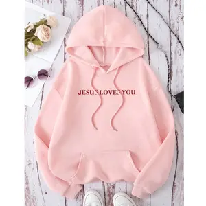 Women's Hoodie With Slogan Print JESUS LOVES YOU WE LOVE EACH OTHER BECAUSE HE LOVED US FIRST 1 JOHN 4: 19,Long Sleeve Tops Graduation,Back To School Outfits,Graduation,Teacher Outfits For Women,Back To School Pullover Fall Outfit