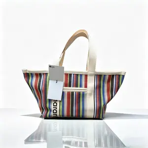 Marant Style Striped Woven Tote Bag, Women's Large Capacity Casual Shopping Handbag, Bohemian Beach & Daily Use Shoulder Bag