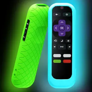 2 Pack  TV Remote Cover,  Cover for TCL Hisense  TV Steaming Stick 4k 4K+ Universal  Sleeve Case with Glow in The Dark (Blue/Green 2 count)