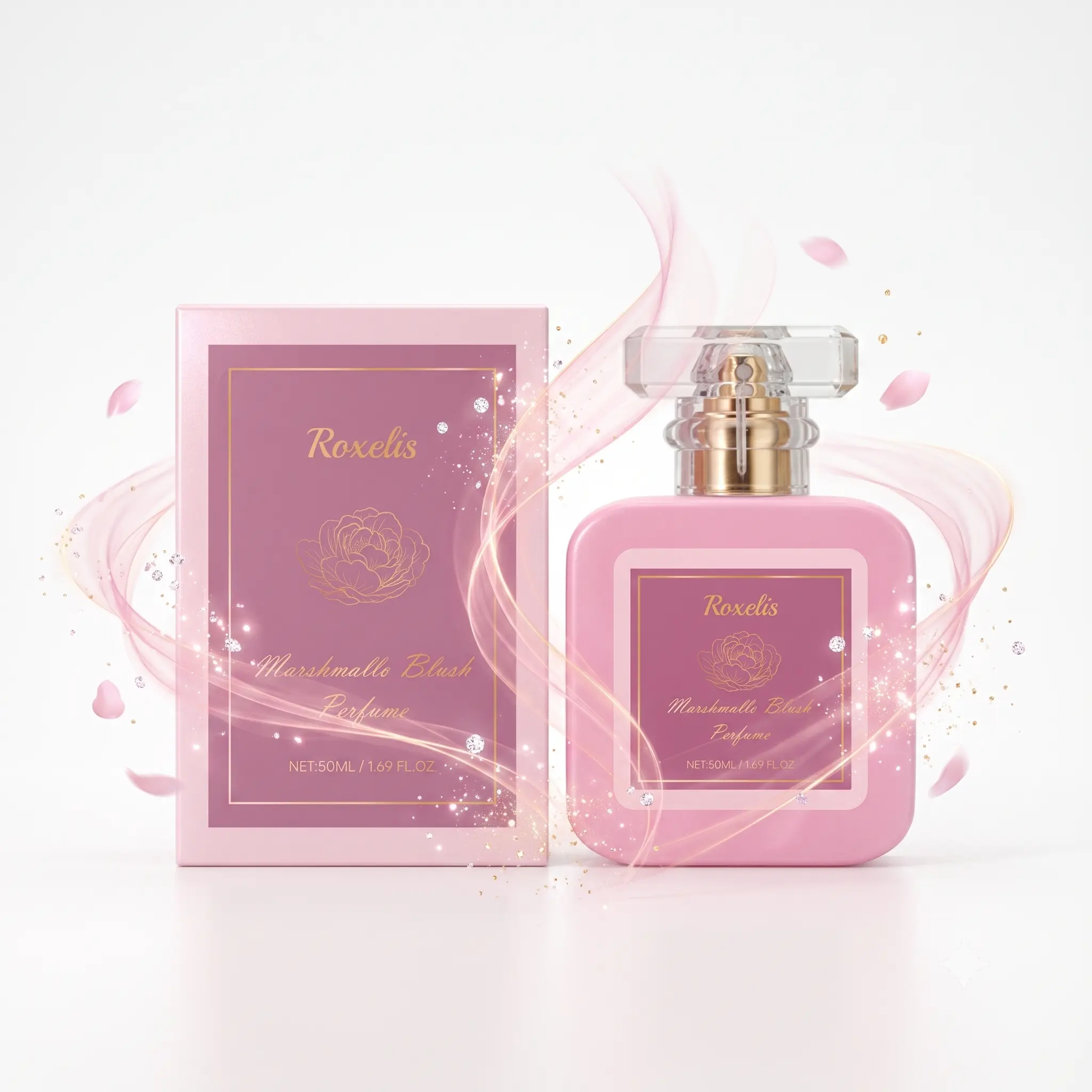 Roxelis Marshmalle Blush EDP Perfume, 50ml (1.69oz) Single Bottle - Long-Lasting Sweet Floral Fragrance, Pink Cute Bottle Gift for Women