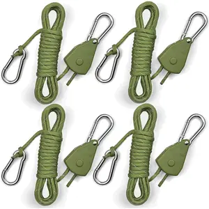 Longer 15ft Paracord Rope Tie Down Ratchet Strap Small Reflective Portable Adjustable Fix Camping Rope Tent Tarp Tie Downs Grow Plant Light Hangers Pulley Tightener Tensioner Adjuster 1/8in 4Pack