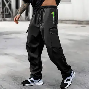 Men's Cargo Pants with Zipper Pockets & Drawstring Waist - Lightweight Non-Stretch Work Trousers, Side Pocket Design for Outdoor, Everyday, Gym, Travel Easy-Care Casual Pants, Outdoor Activities