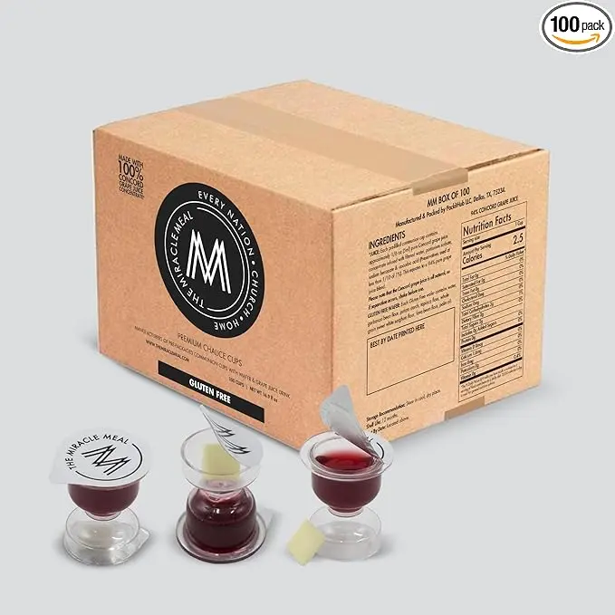 The Miracle Meal Holy Communion Pre-Packed Premium Beverage Set - Chalice Cups with Wafer, Sweet Juice, 100% Premium Ingredients, Hygienic Seal, 12-Month Shelf Life for Enhanced Consecration Experience