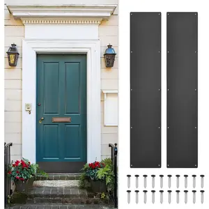 2pcs 6 x 32 Inches Aluminum Door Kick Plate, 1.5mm (1/16 Inch) Thickness, for Exterior Front Door or Back Door, Black