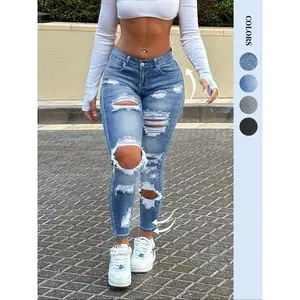 High-stretch skinny denim jeans for women, street-style corrugated pants, tight casual stretch pants GARMENTARY