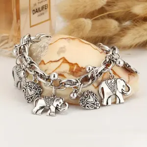 1pcFashionVintageCarvedElephantBracelet,PeachHeartCharmBraceletHandJewelry