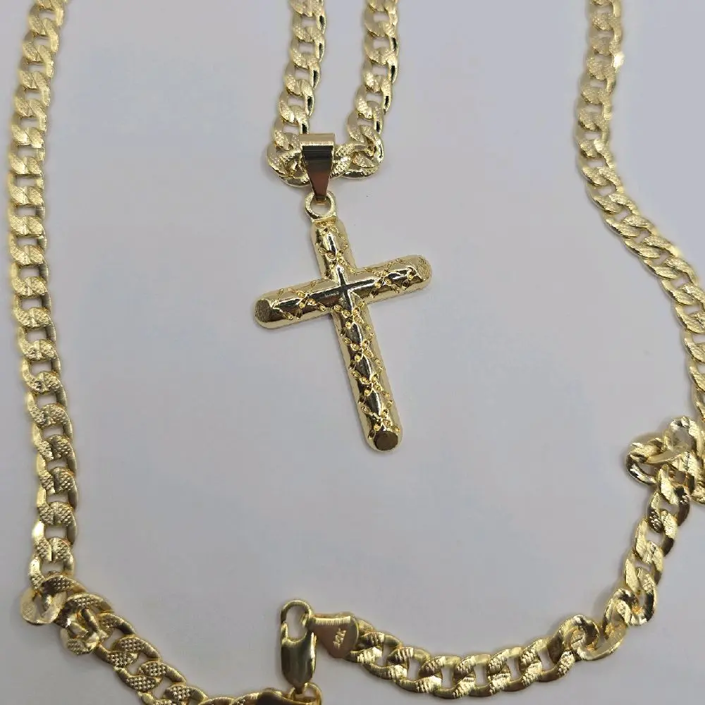 CROSS Necklace with Cuban  style GOLD-PLATED   beautiful design