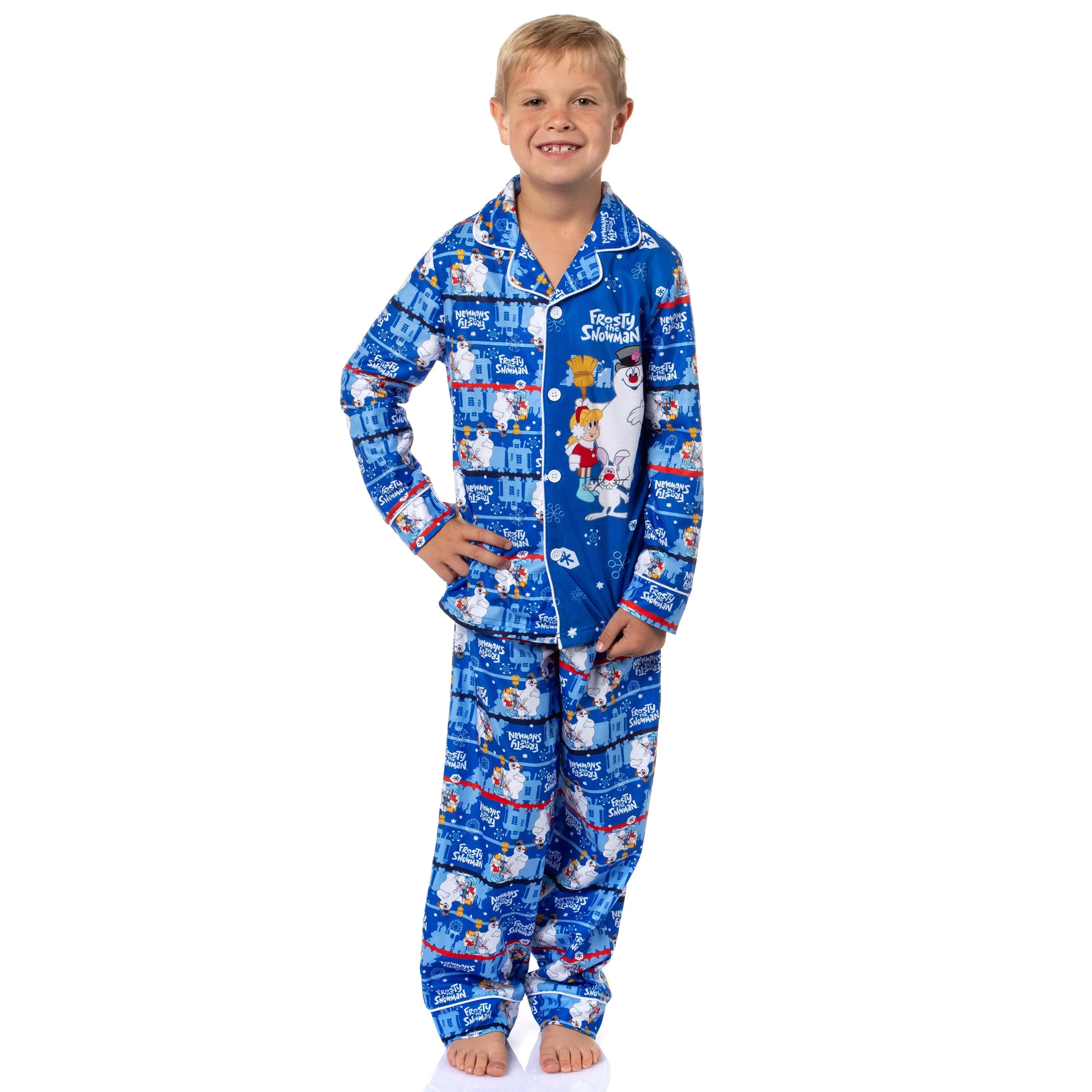 Frosty the Snowman Boy's Christmas Sleep Collared Button Down Long-Sleeve Pajama Set